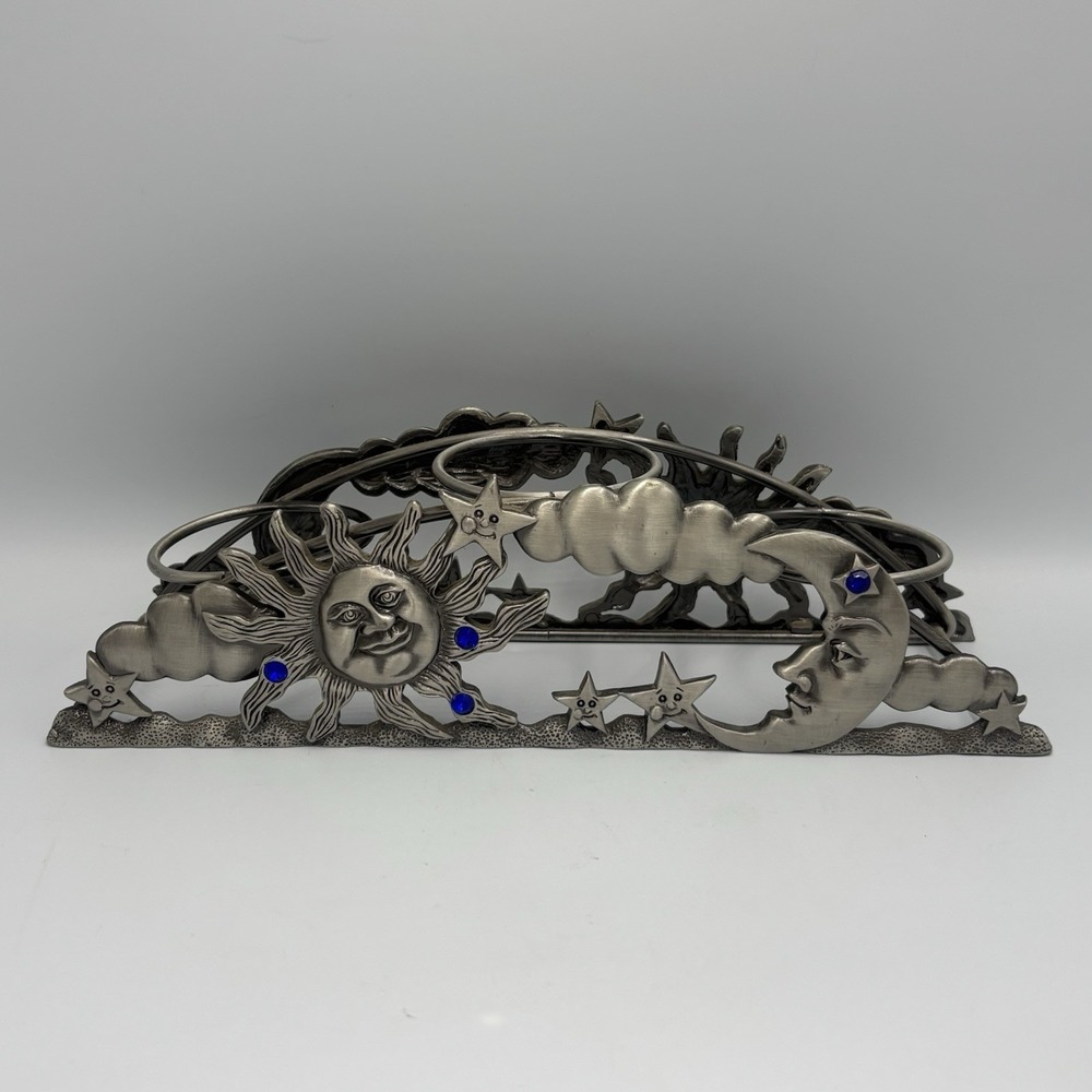 Spontiques Pewter Arch Candle Holder Votive Sun Moon Celestial Blue Rhinestone